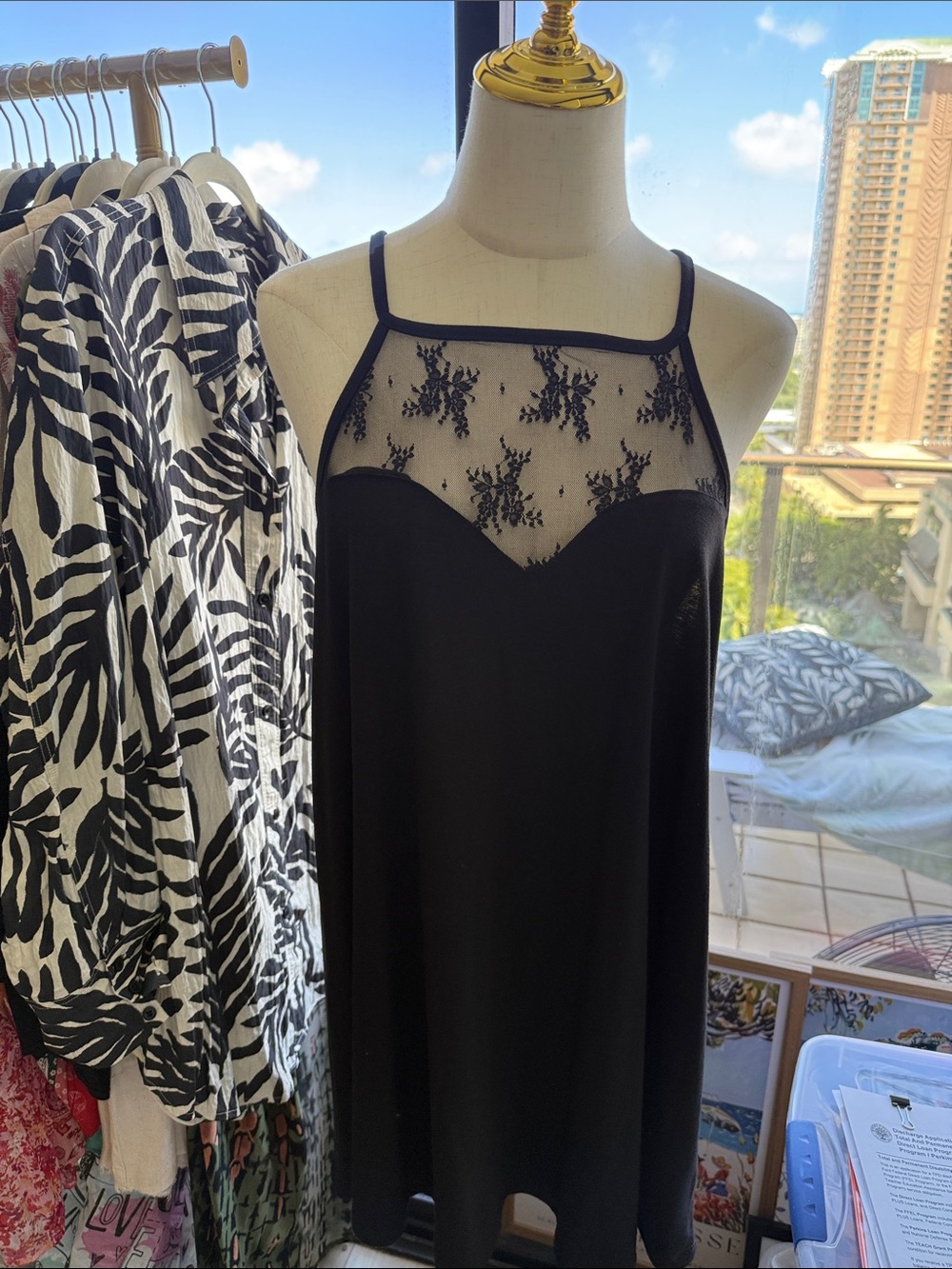 Zenana Outfitters Black Sheer Lace Yoke Chemise